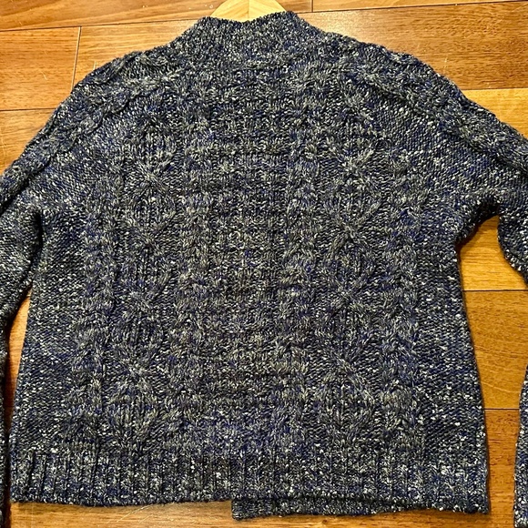 Talbots Metallic Tweed Mock NeckCardigan Sweater Denim Silver Petite M - Picture 3 of 3